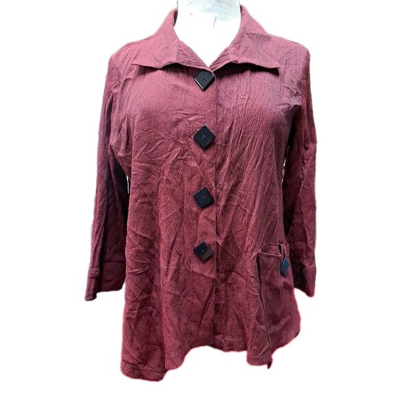 Ali Miles Tops - Ali Miles Shirt Jacket Burgundy Crinkle Bold Buttons Artsy Retro Top MP
